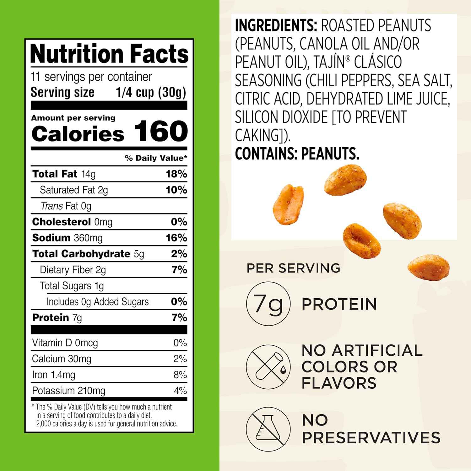 Snak Club Tajín Chili-Lime Peanuts – Kid-Friendly Mild Lunchbox Add-In with Protein, Gluten-Free, 12 oz Bag
