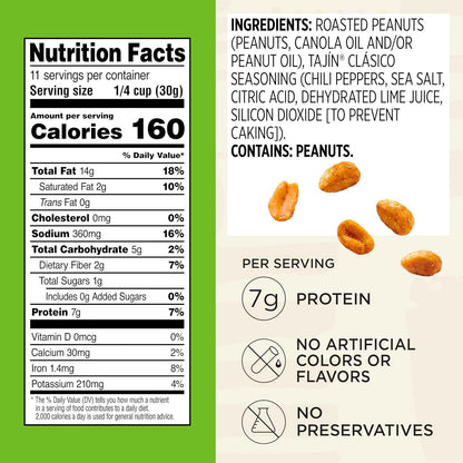 Snak Club Tajín Chili-Lime Peanuts – Kid-Friendly Mild Lunchbox Add-In with Protein, Gluten-Free, 12 oz Bag