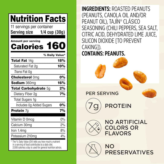 Snak Club Tajín Chili-Lime Peanuts – Kid-Friendly Mild Lunchbox Add-In with Protein, Gluten-Free, 12 oz Bag