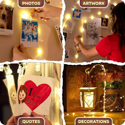 Mind-Glowing Photo Clips String Light - Bedroom Wall Decor with Warm 3000K Glow, 50 LED Picture Display String for Cozy Aesthetic