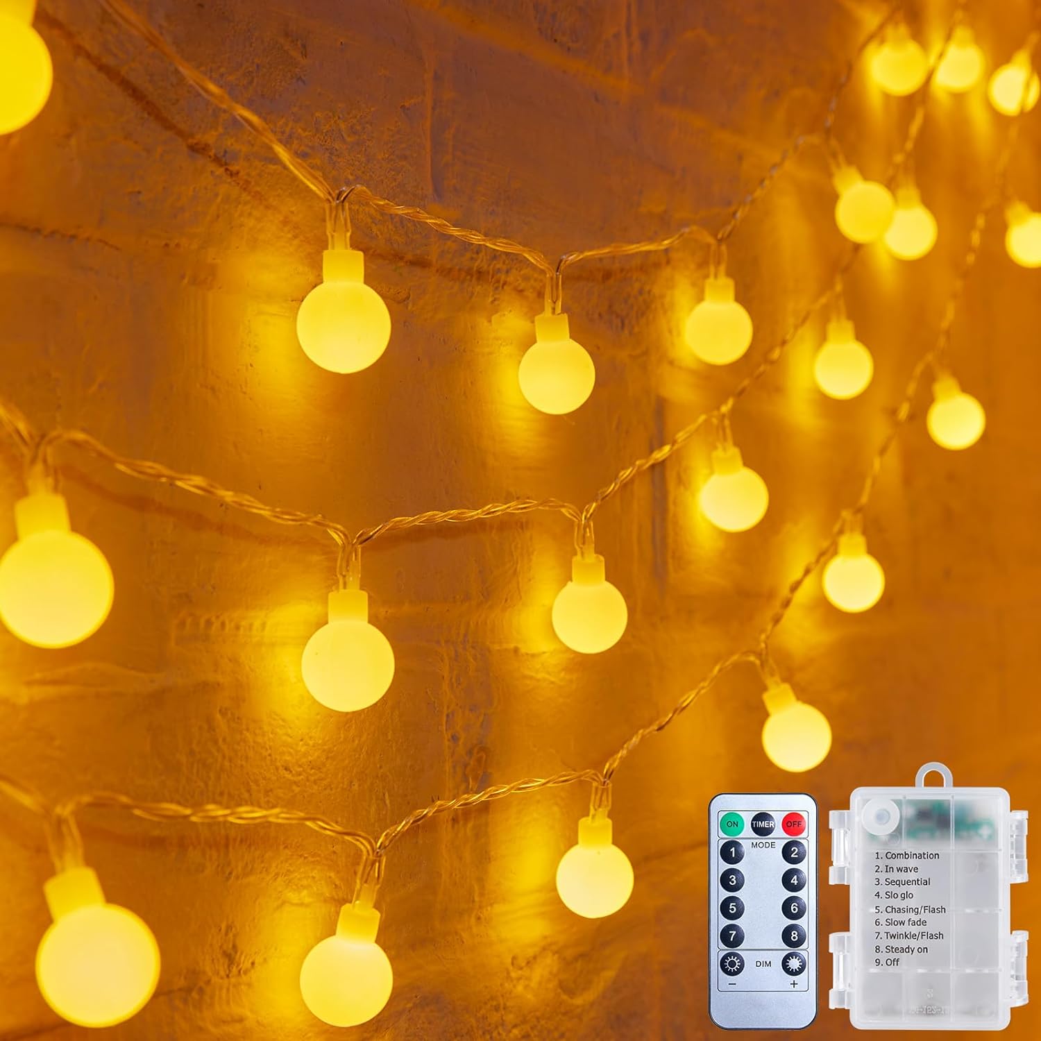 Minetom Battery Operated String Lights – Waterproof Warm White Globe Lights for Patio, Porch & Backyard Ambiance