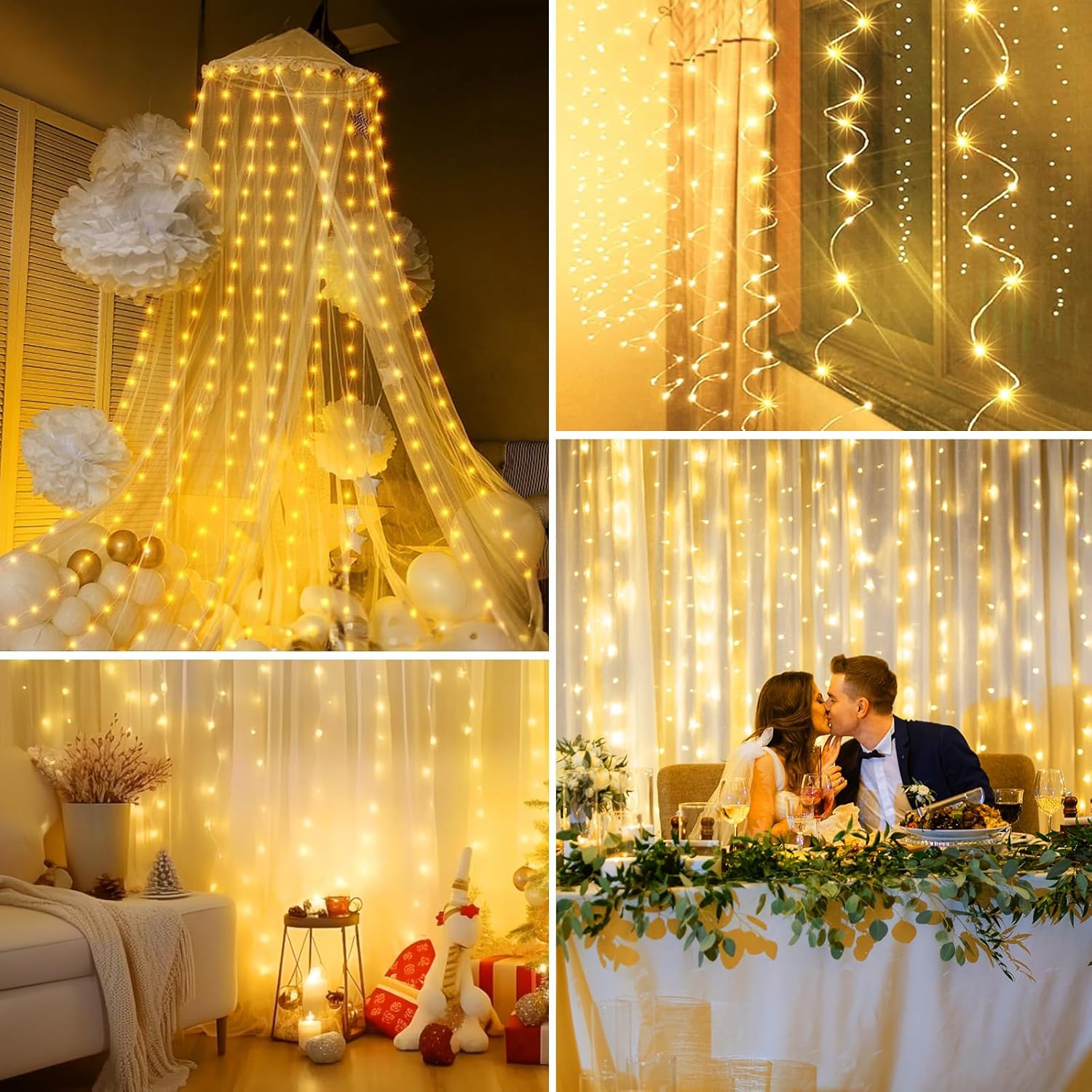 Minetom Curtain Lights 300 LED – Thoughtful Birthday Gift for Women, Warm White Room Decor with Remote