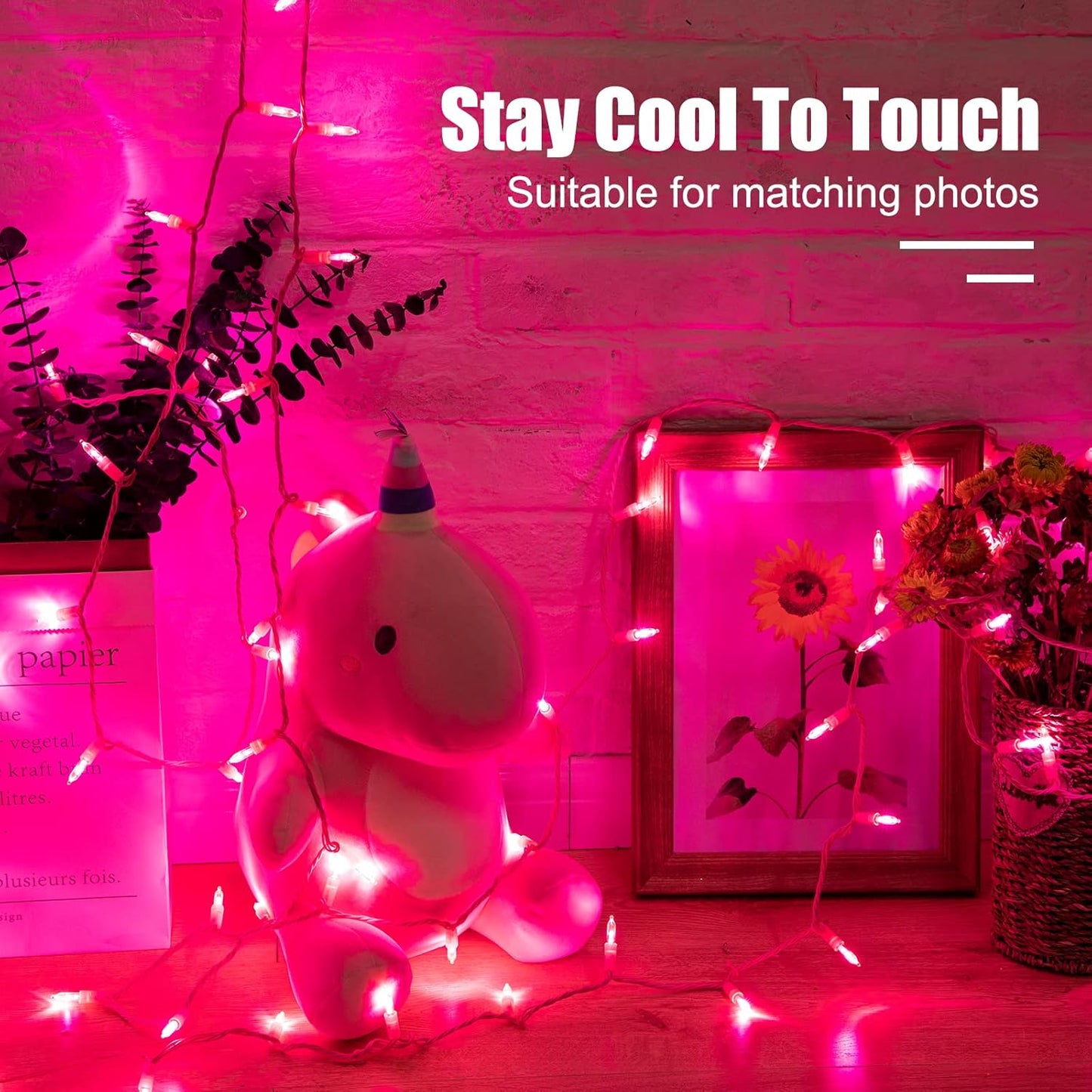 Minetom Pink Fairy String Lights – Romantic Valentine's Day Gift for Her, 39ft LED Indoor Decor with Remote