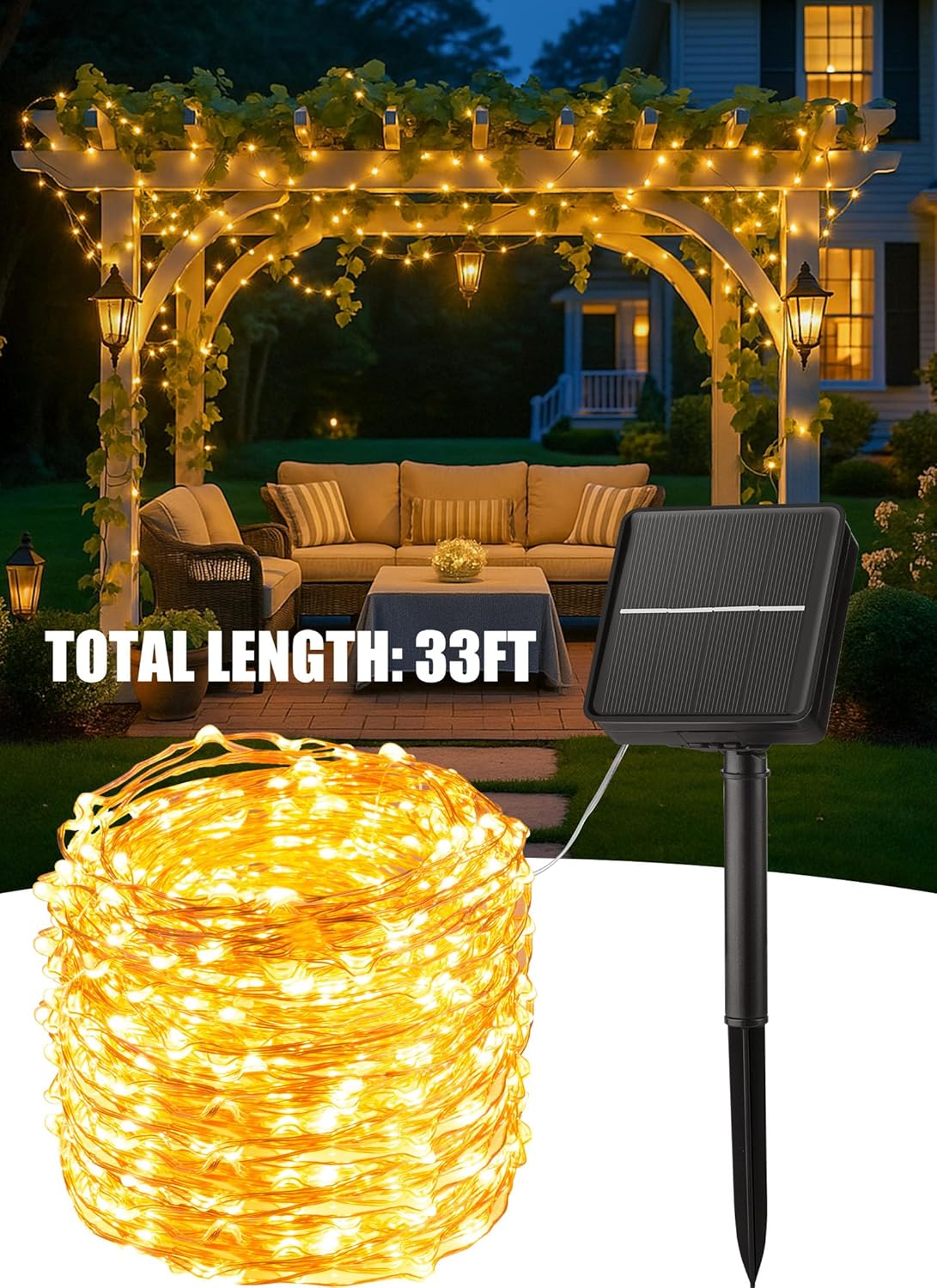 Minetom Solar Fairy Lights for Bedroom Aesthetic, 33Ft 100 LED Warm White String Lights for Cozy Indoor Ambiance