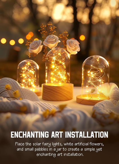 Minetom Solar Fairy Lights for Bedroom Aesthetic, 33Ft 100 LED Warm White String Lights for Cozy Indoor Ambiance