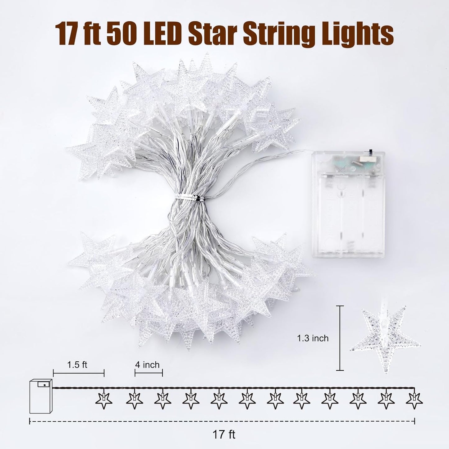 Minetom Star String Lights Battery Operated – Child-Safe Nursery and Kids Bedroom Night Light, Cool-Touch LEDs
