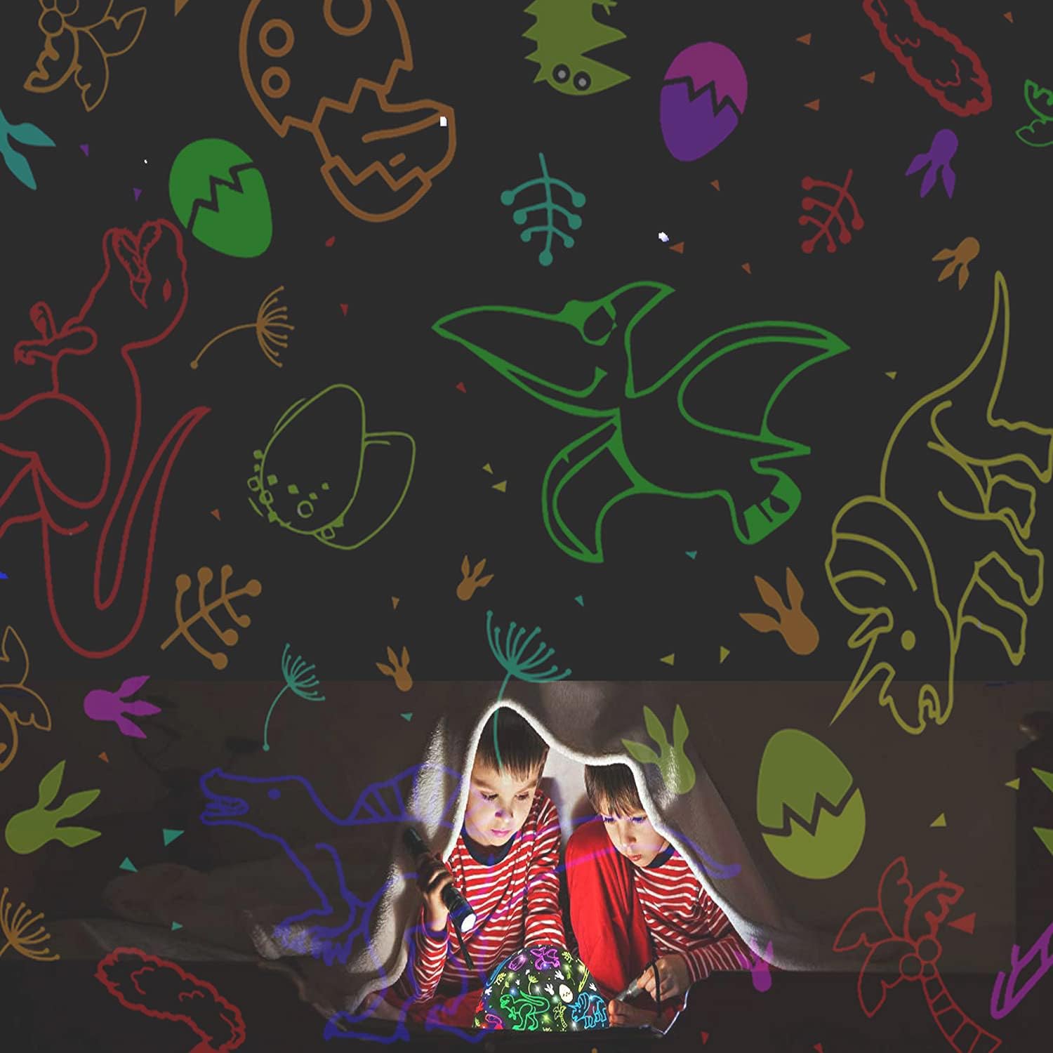 MINGKIDS Dinosaur and Truck Projector Night Light – Safe Bedroom Ceiling Lamp for Toddlers and Young Children