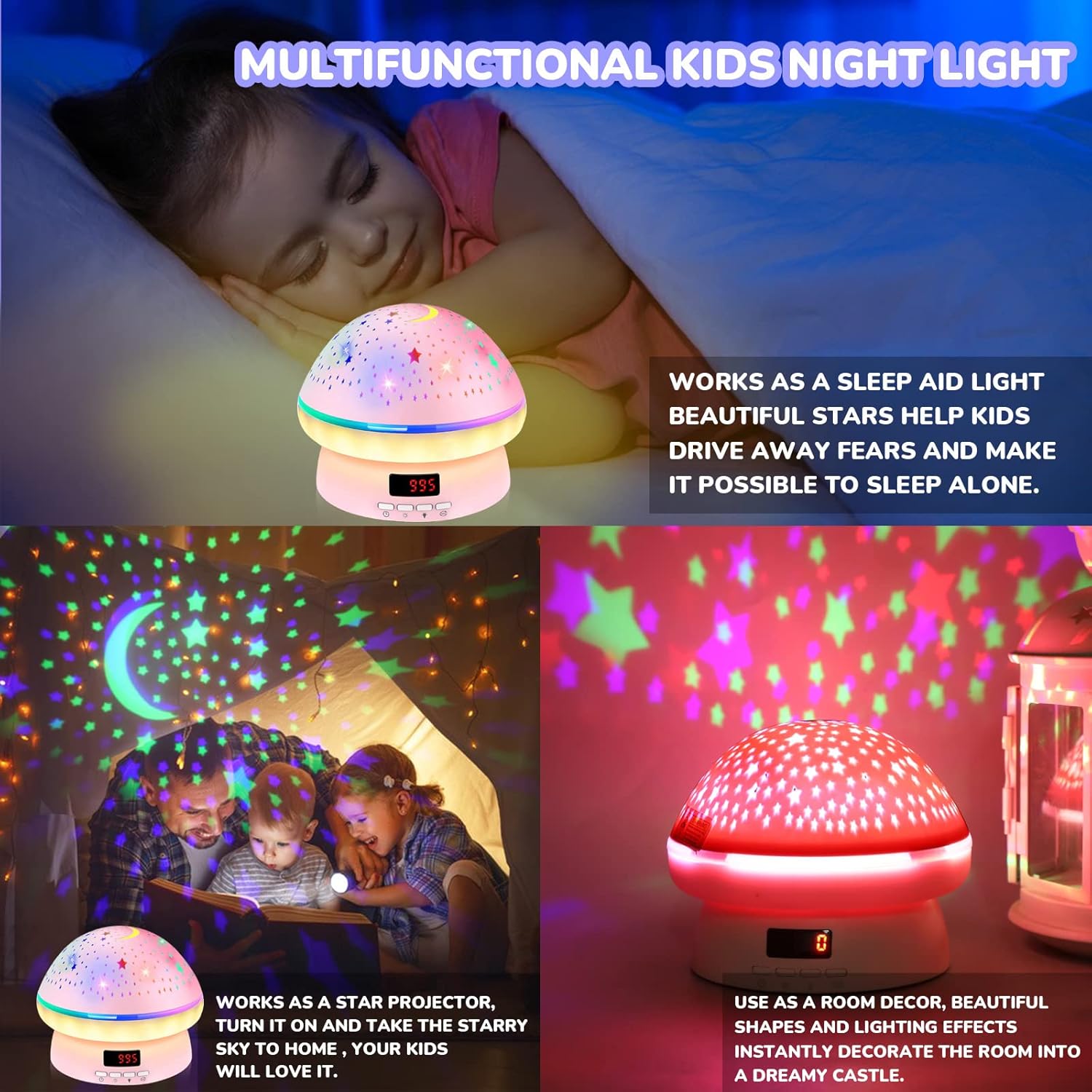 MINGKIDS Star Night Light Projector for Kids Bedroom – Auto-Off Timer & Soft Glow Night Light for Toddlers Ages 2-8