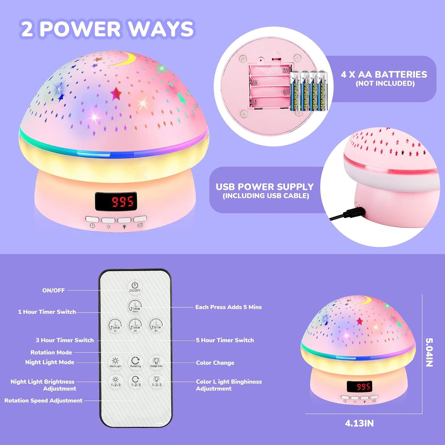 MINGKIDS Star Night Light Projector for Kids Bedroom – Auto-Off Timer & Soft Glow Night Light for Toddlers Ages 2-8