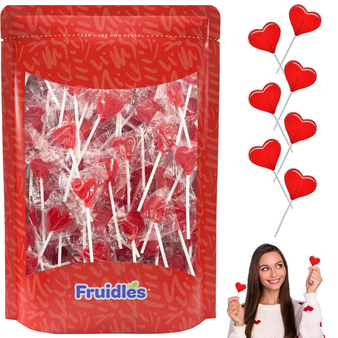 Fruidles Strawberry Heart Suckers – Cute Housewarming and Galentine's Gift, Half-Pound Bulk Wrapped Candy