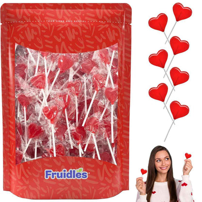 Fruidles Strawberry Heart Suckers – Cute Housewarming and Galentine's Gift, Half-Pound Bulk Wrapped Candy