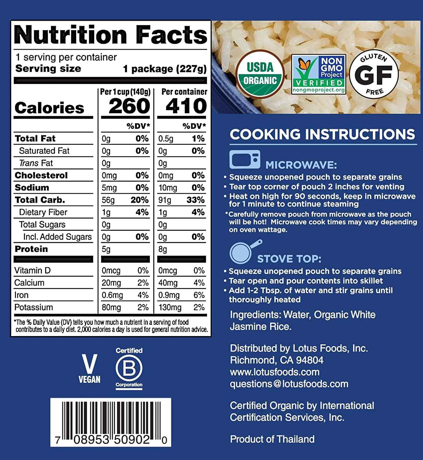 Lotus Foods Organic White Jasmine Rice 8 oz – One-Ingredient Pantry Essential for Minimalist Kitchens