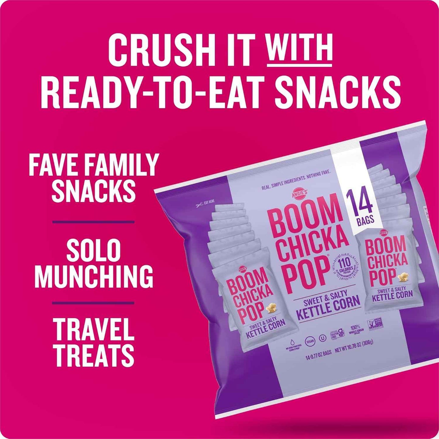 Angie's BOOMCHICKAPOP Sweet & Salty Kettle Corn Popcorn – Gluten-Free Mindful Snacking Packs for Portion-Controlled Halloween Treats