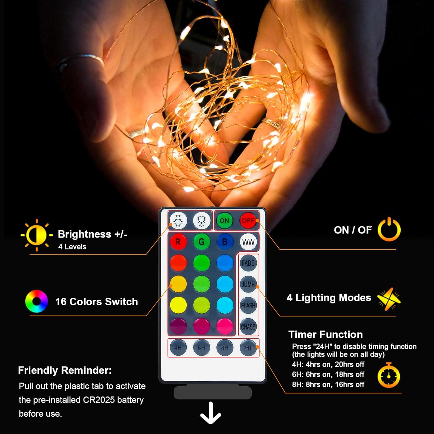 Minimax RGB Fairy String Lights – Cozy Bedroom Aesthetic Decor with Remote and 16 Color Modes