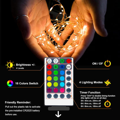 Minimax RGB Fairy String Lights – Cozy Bedroom Aesthetic Decor with Remote and 16 Color Modes