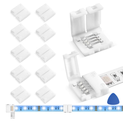 MISSOURI 10-Pack L-Shape LED Connectors – Clean Solderless 4-Pin Adapters for Uncluttered RGB Strip Layouts, 10mm SMD Compatible