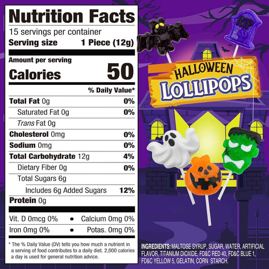 Amos Kids Halloween Candy Lollipops – Pre-Portioned 15ct Monster Suckers for Playroom Treat Bowls, School Party Tables & Trick-or-Treat Night