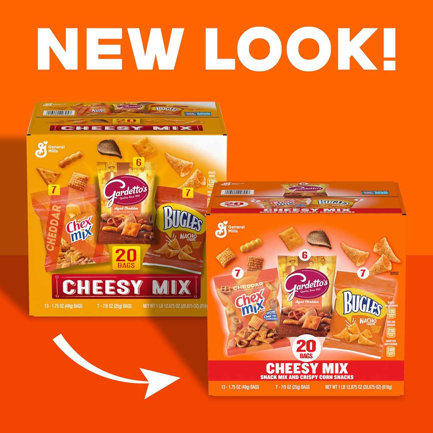 General Mills Cheesy Snack Variety Pack – Kids Lunchbox Snack Box with Cheddar Chex Mix, Nacho Bugles, and Gardetto's Single-Serve Bags