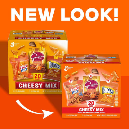 General Mills Cheesy Snack Variety Pack – Kids Lunchbox Snack Box with Cheddar Chex Mix, Nacho Bugles, and Gardetto's Single-Serve Bags
