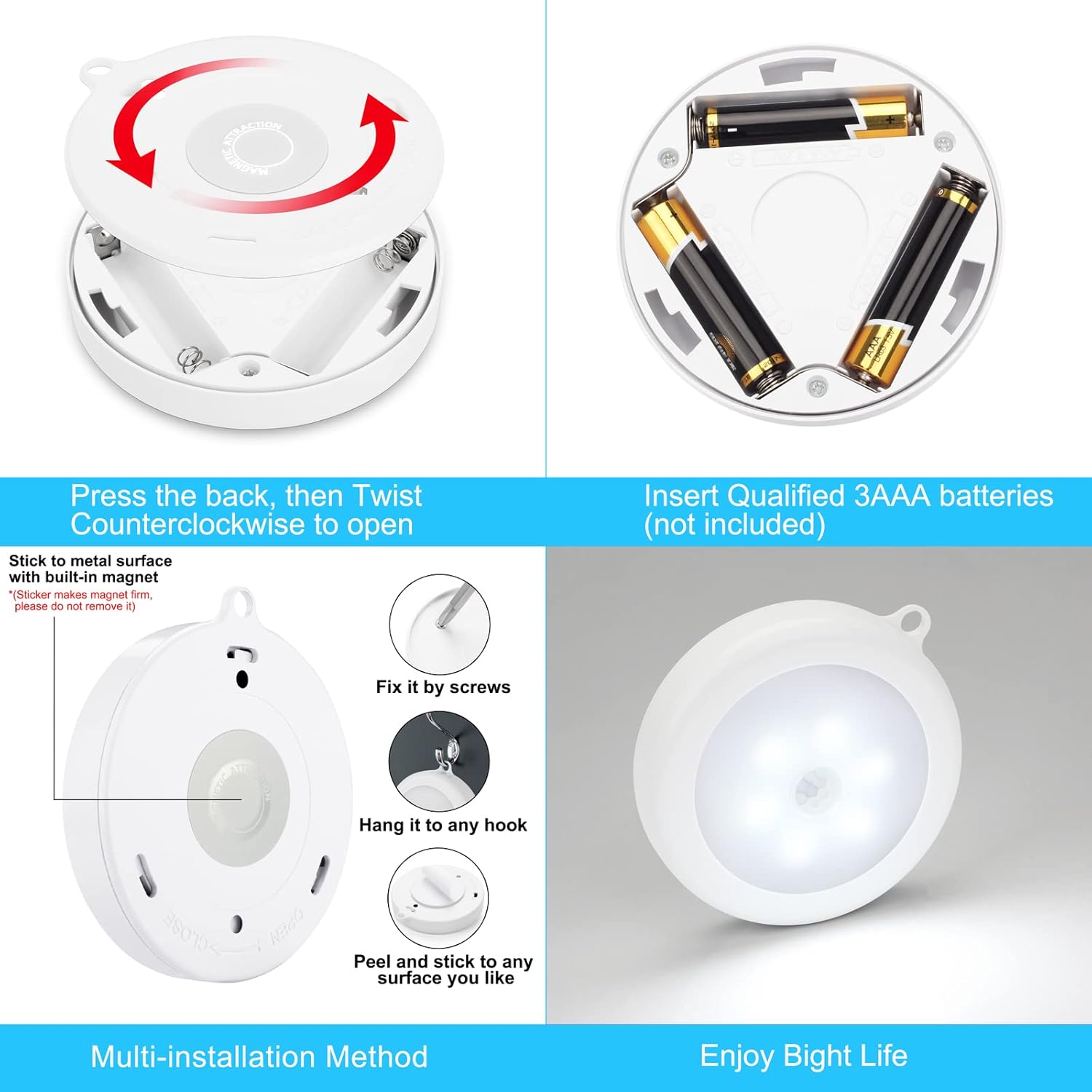 Mlambert 4 Pack Motion Sensor Night Light for Stairs & Hallways, Battery-Powered Fall Prevention Lighting for Elderly