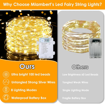 Mlambert Waterproof Fairy Lights – Patio and Garden String Lights Battery Powered with Remote