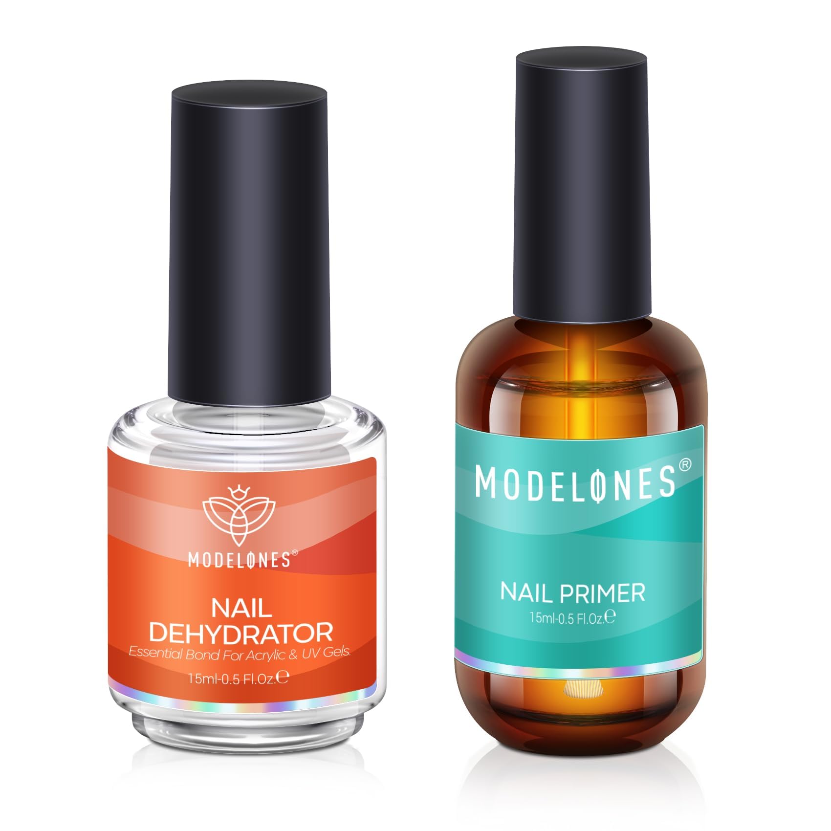 modelones 15 ml Nail Dehydrator and Primer, Acid Free Base Coat Natural Prep Dehydrate &amp;amp; Bond Primer Kit, Hema-Free Acrylic Nail Supplies