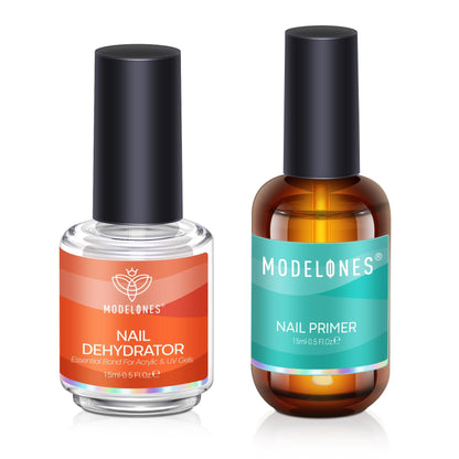 modelones 15 ml Nail Dehydrator and Primer, Acid Free Base Coat Natural Prep Dehydrate &amp;amp; Bond Primer Kit, Hema-Free Acrylic Nail Supplies