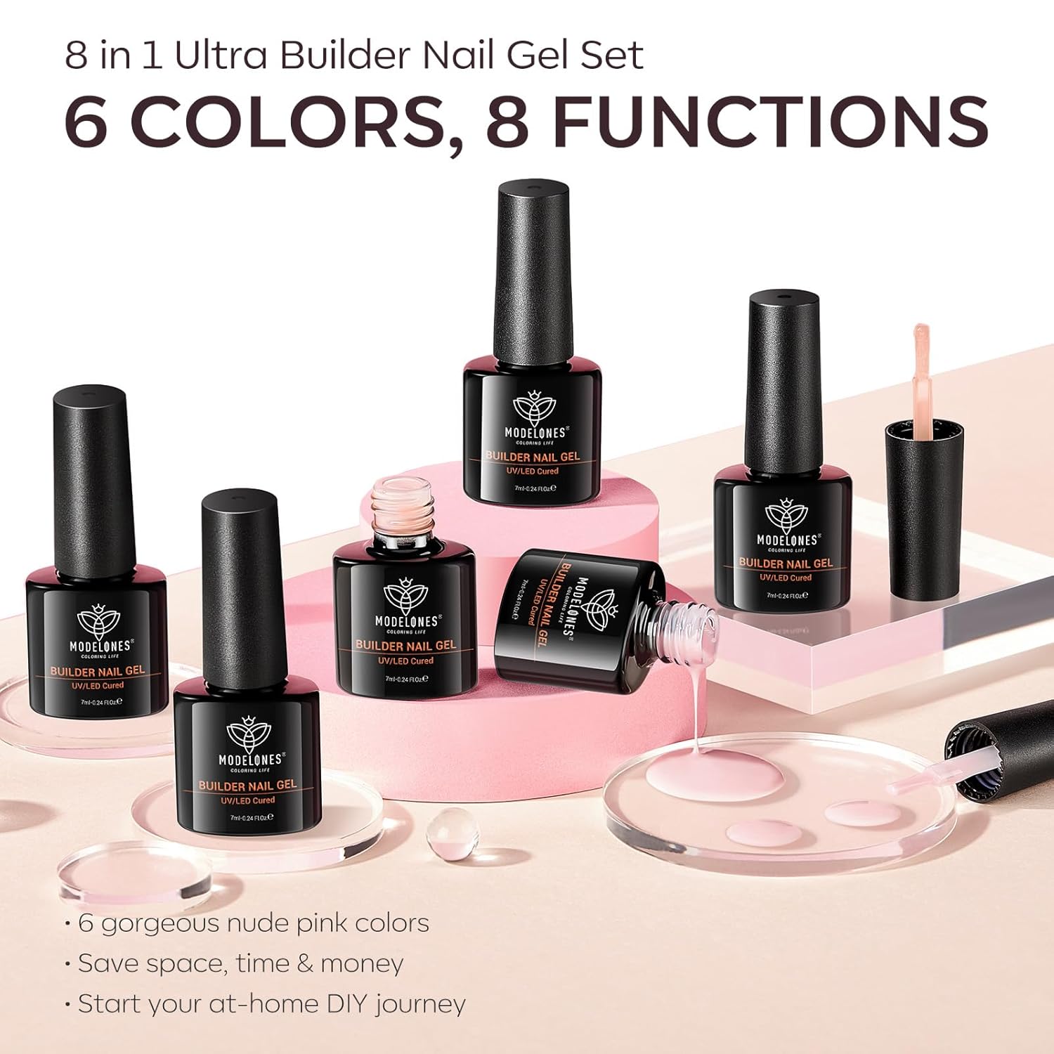 modelones Builder Gel Nail Polish Set – Thoughtful Birthday Gift for Her, All-in-One At-Home Gel Manicure Kit