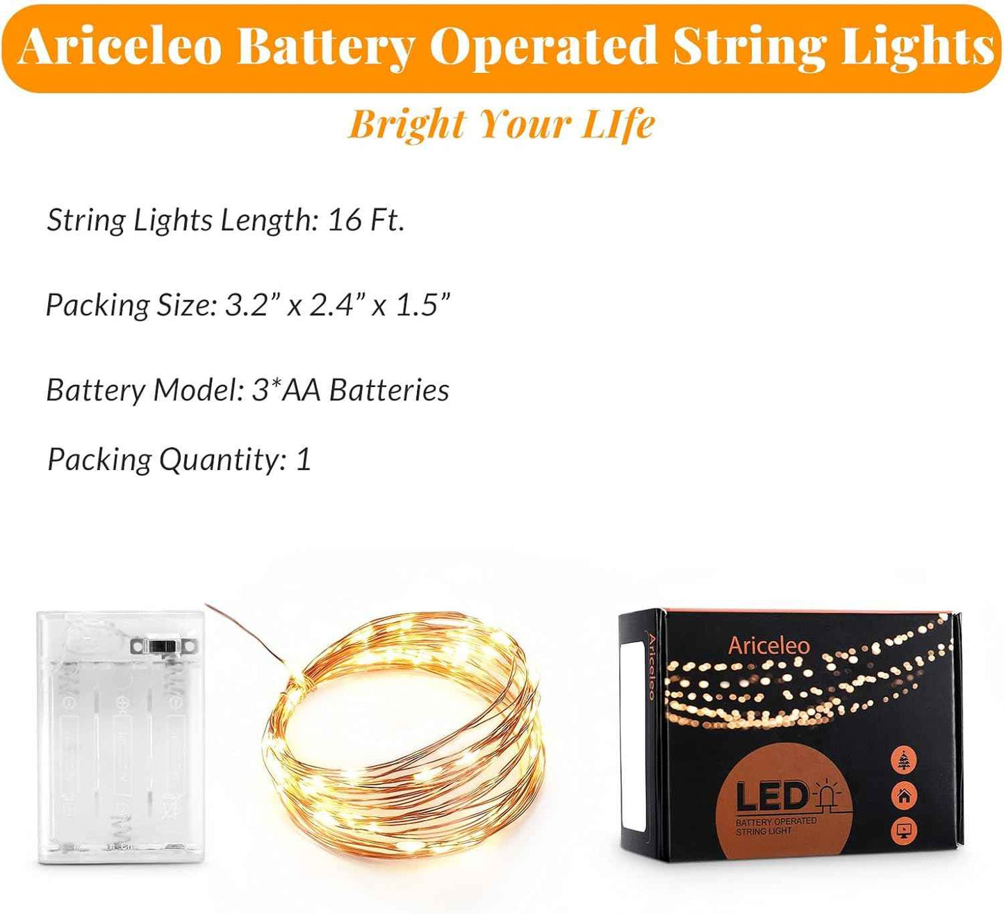 Lumify LED Fairy Lights Battery Operated – 16ft Warm White Copper Wire for Cozy Bedroom Walls and Headboard Ambiance