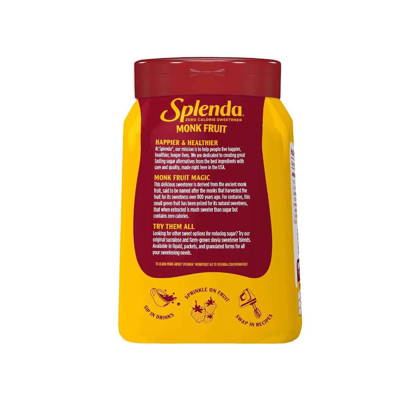 SPLENDA Monk Fruit Zero Calorie Sweetener – Streamlined Pantry Upgrade for Clutter Free Kitchens, Cup-for-Cup Sugar Swap