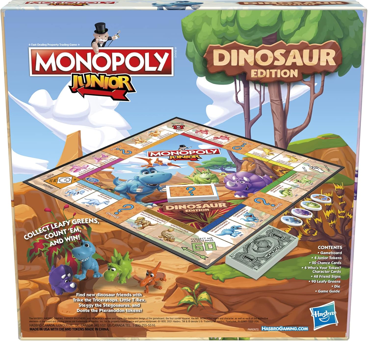 Monopoly Junior Dinosaur Edition Board Game for Kids Ages 5-8, Family Playroom Activity with 4 Dino Toy Tokens