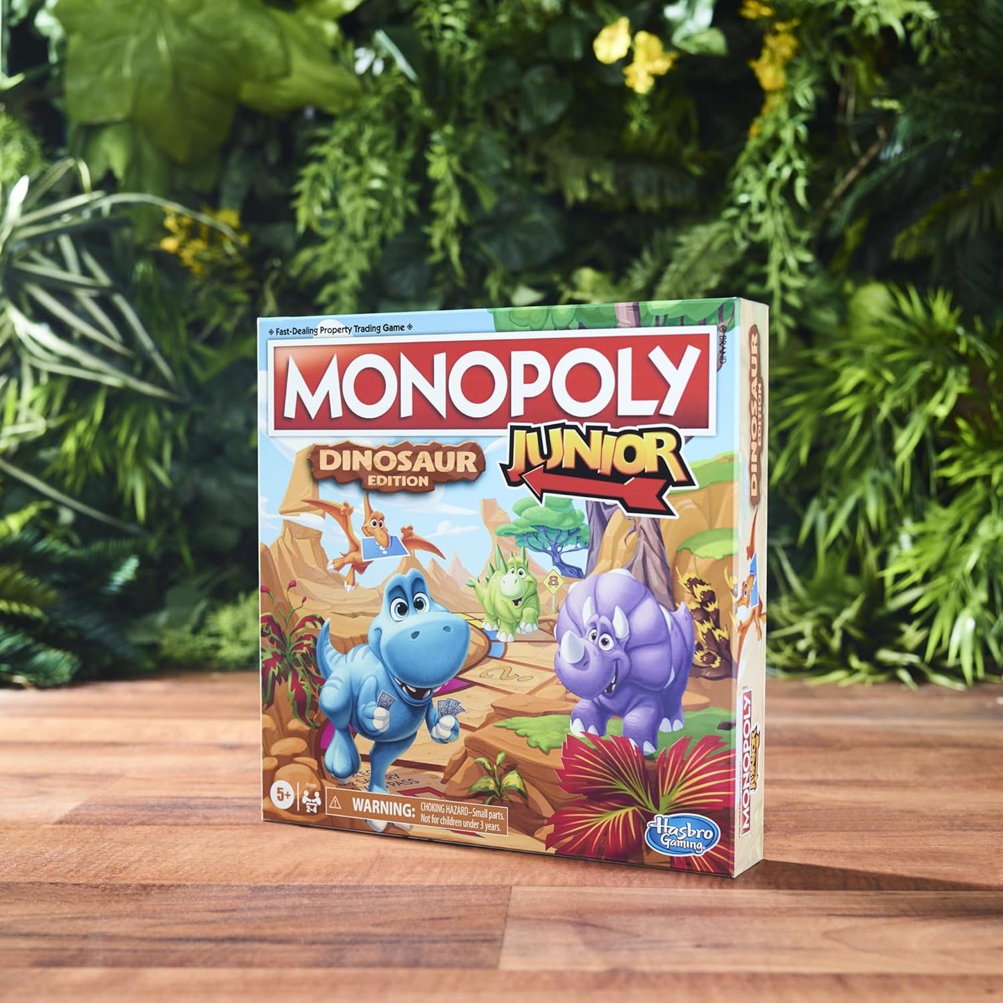 Monopoly Junior Dinosaur Edition Board Game for Kids Ages 5-8, Family Playroom Activity with 4 Dino Toy Tokens