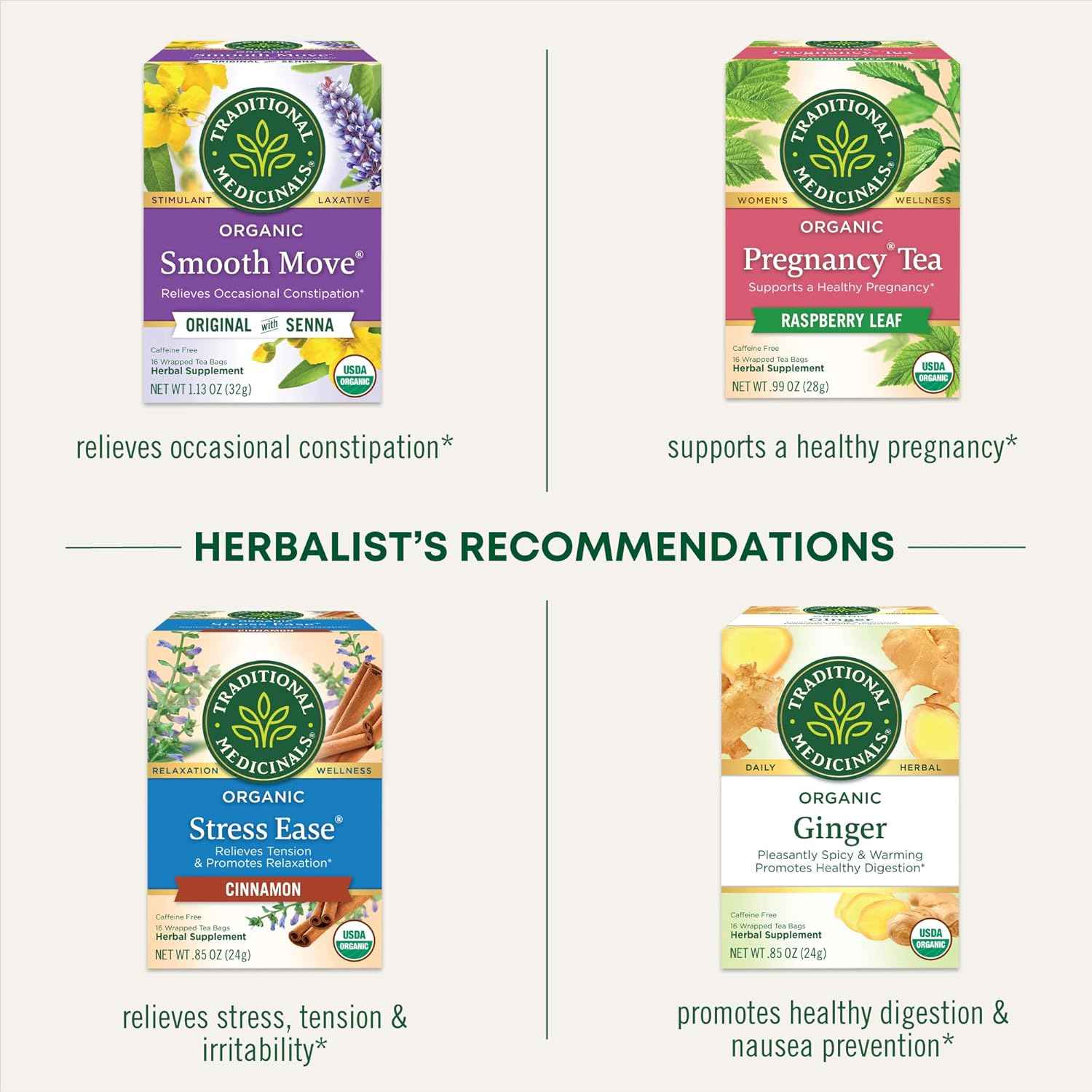Traditional Medicinals Organic Raspberry Leaf Herbal Tea – Clean Caffeine-Free Brew Safe for Pregnancy and Breastfeeding, 16 Tea Bags