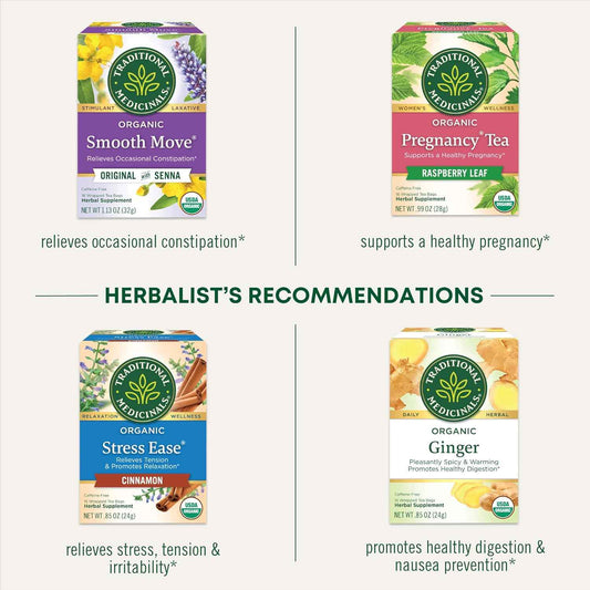 Traditional Medicinals Organic Raspberry Leaf Herbal Tea – Clean Caffeine-Free Brew Safe for Pregnancy and Breastfeeding, 16 Tea Bags