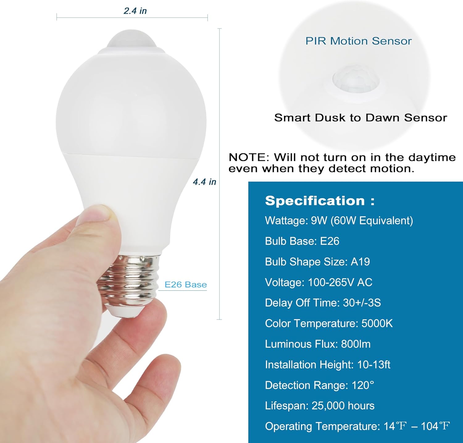 Motion Sensor Light Bulbs – Child & Pet Safe Auto Shutoff Lighting for Bedroom, Hallway, Nursery