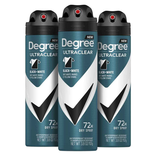 Degree Men Dry Spray Antiperspirant 3.8 oz (Pack of 3) – 72-Hour Sweat Protection for Patio Days and Camping Trips