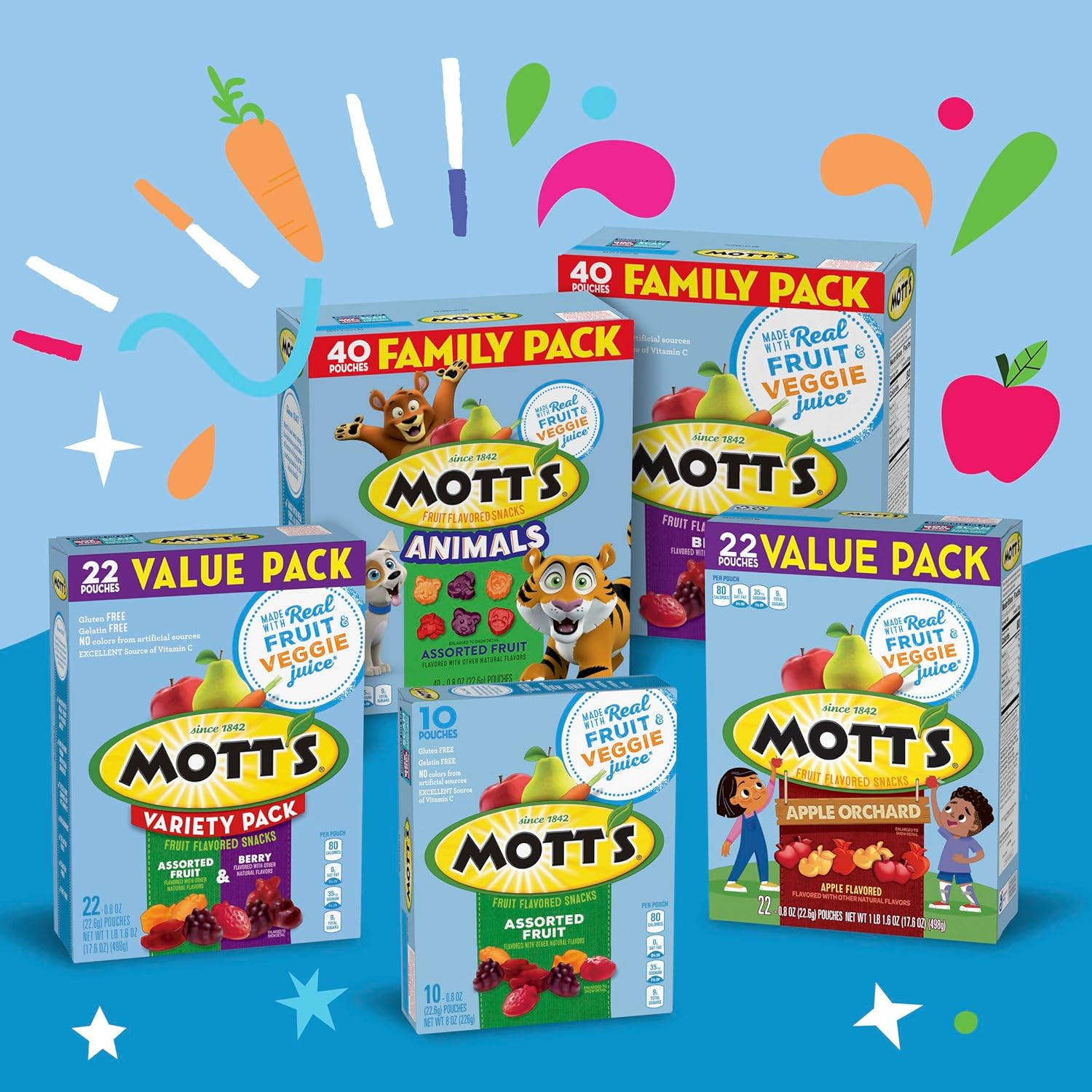 Mott's Fruit Flavored Snacks – Lunch Box Snack for School-Age Kids, Gluten Free 22 Pouch Value Pack