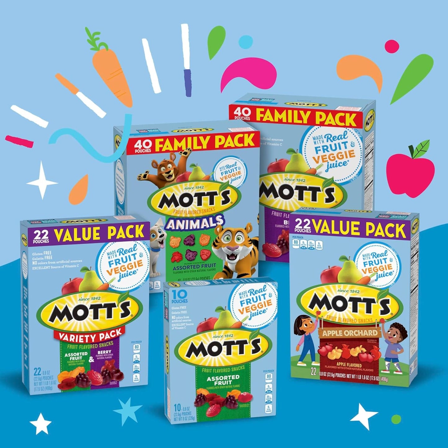 Mott's Halloween Fruit Snacks for Fall Outings – Portable Apple Orchard and Corn Maze Snack, 40 Pouch Family Pack