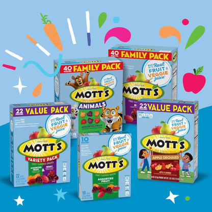 Mott's Halloween Fruit Snacks for Fall Outings – Portable Apple Orchard and Corn Maze Snack, 40 Pouch Family Pack