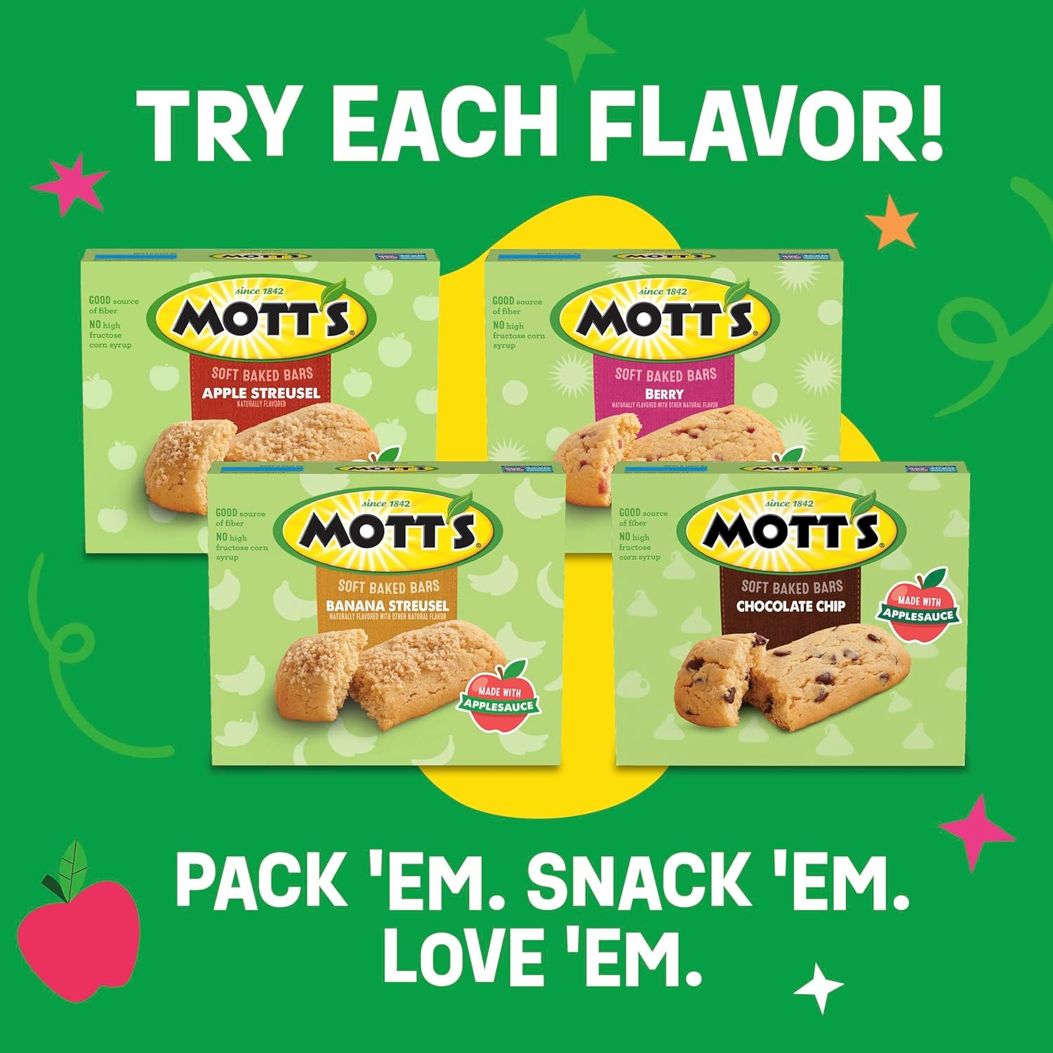 Mott's Soft Baked Bars – Lunch Box Snack for School, Kids Snack Bars Made with Applesauce