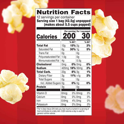 Orville Redenbacher's Movie Theater Butter Popcorn Mini Bags – Thoughtful Care Package Gift for Mom and Her Family, 12 Single-Serve Bags