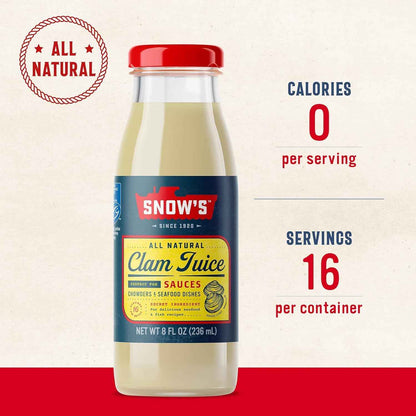 Snow's All Natural Clam Juice, 8 fl oz Bottle - Thoughtful Gourmet Gift for Home Cooks & Seafood Lovers