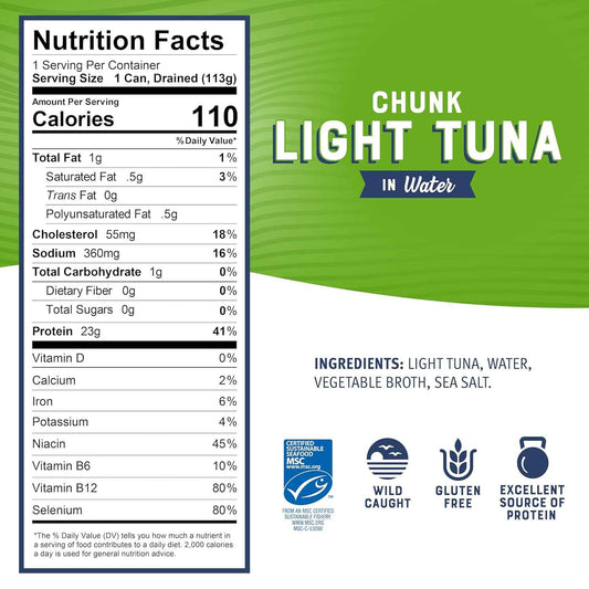 Bumble Bee Chunk Light Tuna in Water – Lean Protein Staple for Your High-Protein Meal Prep Fridge, 5 oz Cans