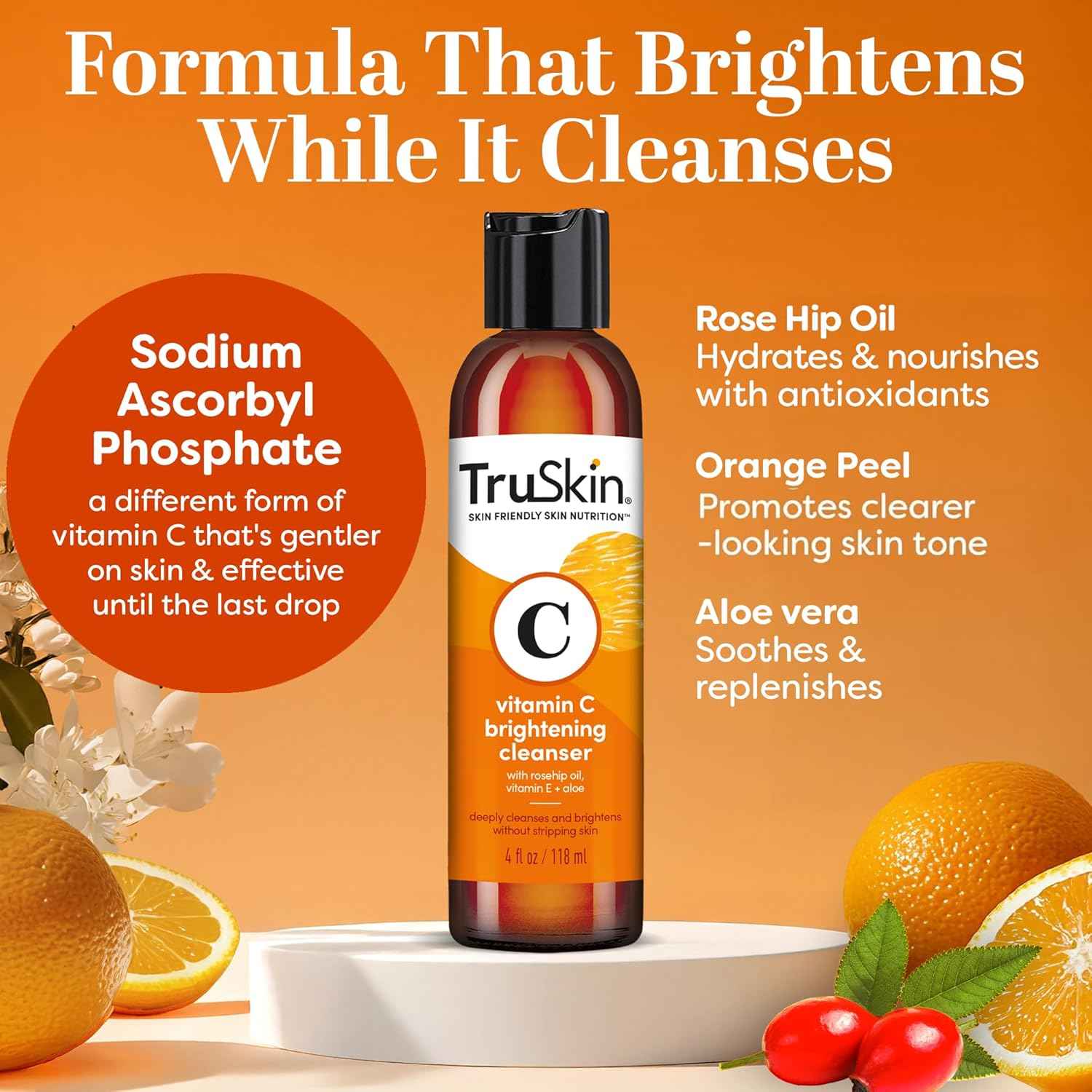 TruSkin Vitamin C Facial Cleanser – Premium Brightening Wash with Rosehip Oil & MSM