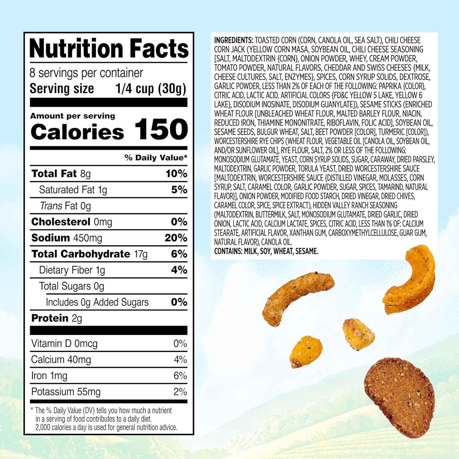 Snak Club Ranch Crunch Mix – Portable Savory Snack for Camping, Picnics, and Tailgate Spreads, 8 oz Resealable Pouch