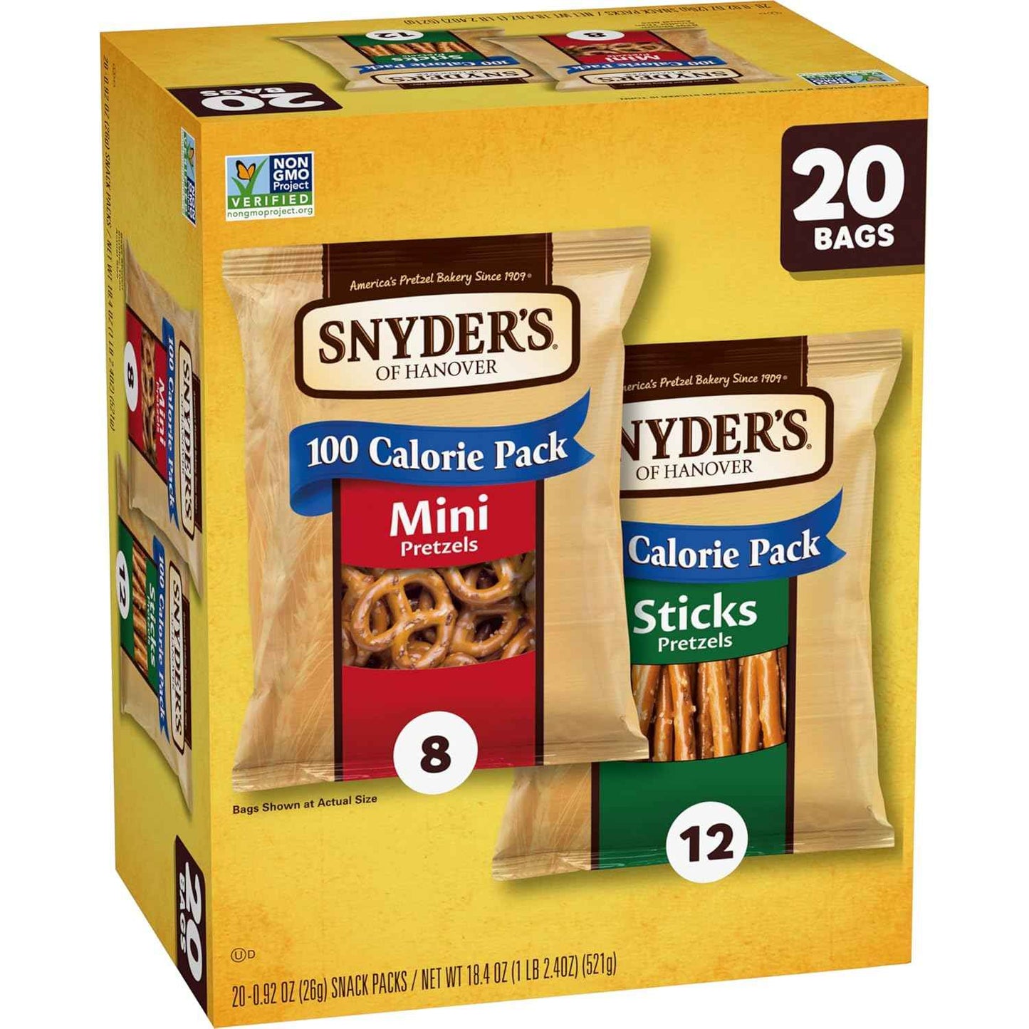 Snyder's of Hanover Kids Pretzel Snack Pack – Peanut-Free Lunch Box Variety, 36 Individually Wrapped Bags