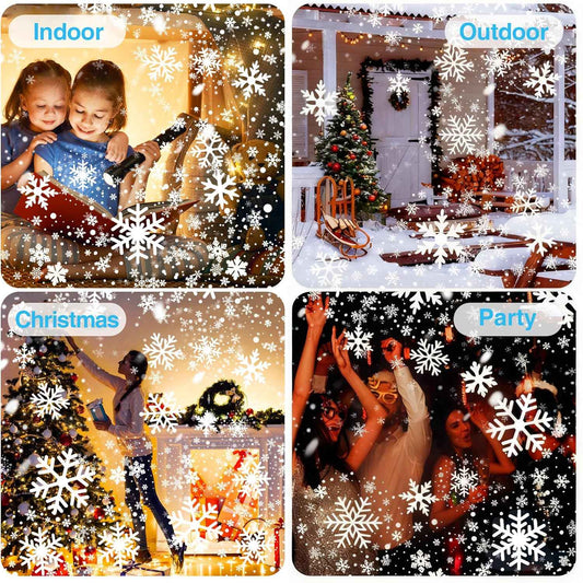 HolidaySnow Pro Outdoor Snowflake Projector – Camping, Courtyard & Driveway Christmas Light Show, 15000 Lumens LED with 2H/4H/6H/8H Timer