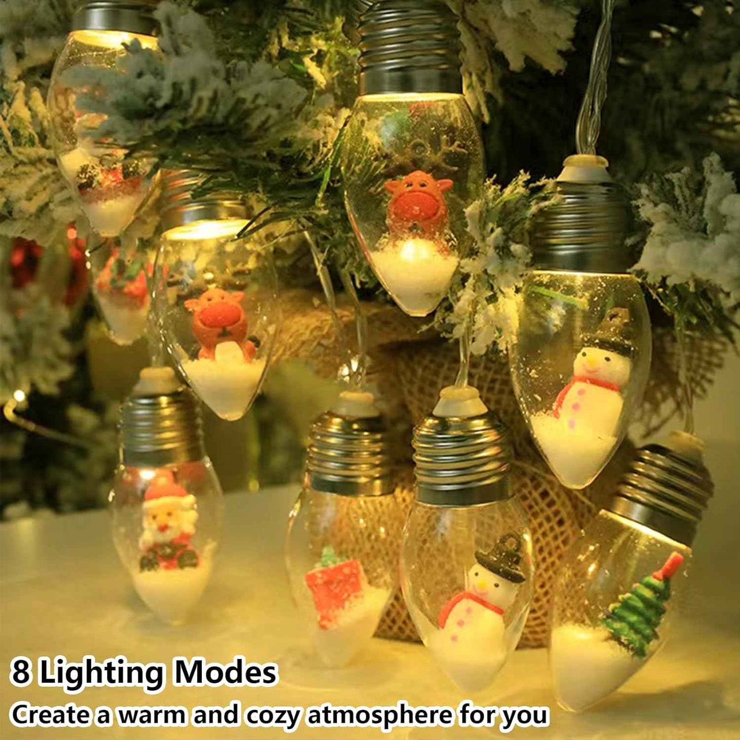 Aomike LED Snow Globe Fairy Lights – Cozy Living Room and Fireplace Mantel Accent Lighting, 10 Bulb Battery String 6.8ft Warm White