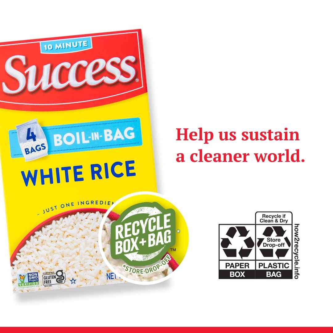 Success Boil-in-Bag Rice, Clean Pre-Portioned White Rice for Clutter-Free Kitchens, No Rice Cooker Required
