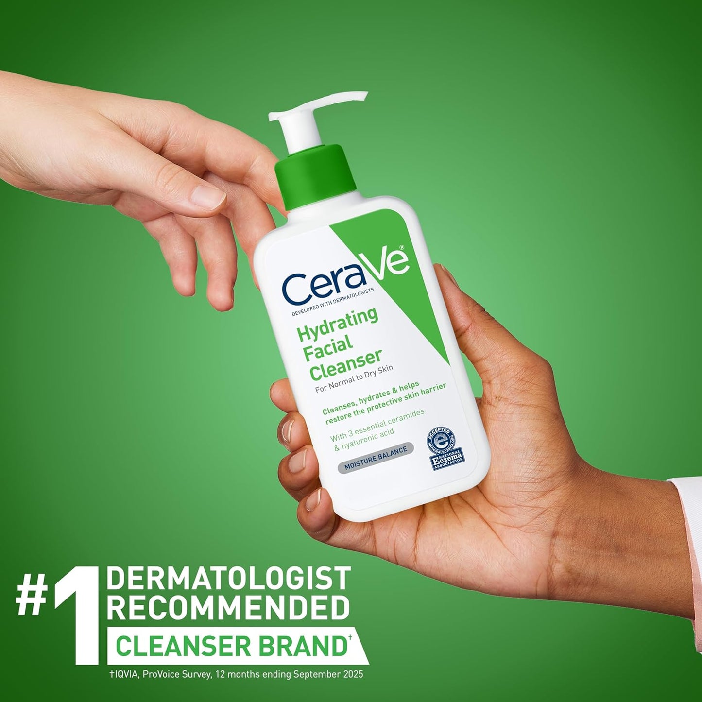 multi-use format for face, body, and hands with four size variants (8 oz, 16 oz, 19 oz, 16 oz refill)